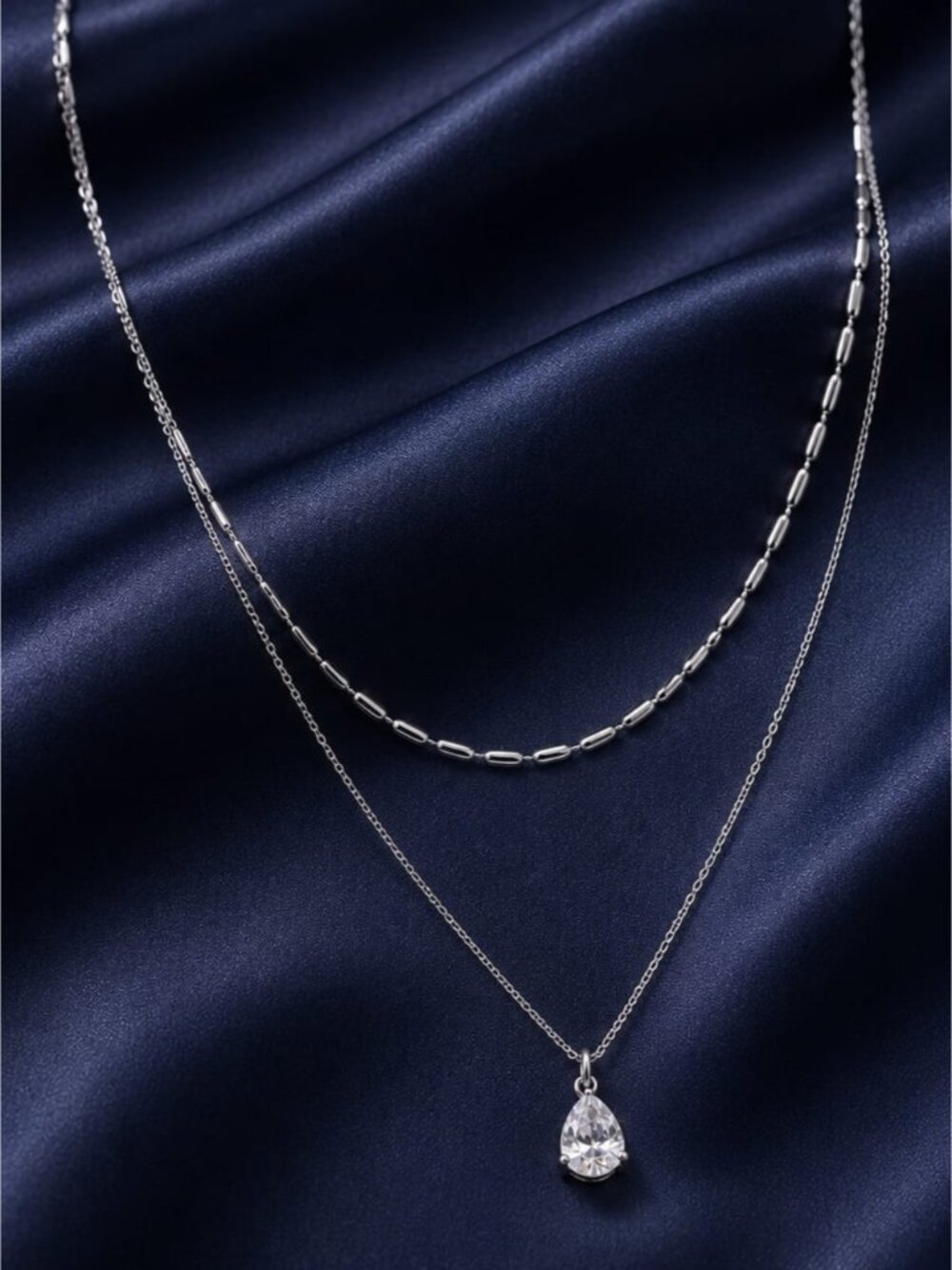 Stainless Steel  Layered Teardrop Pendant Necklace - Elegant Women’s Jewelry